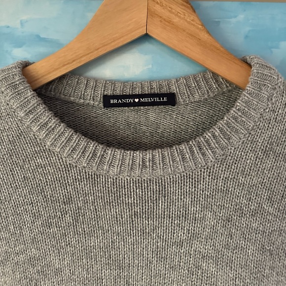 Brandy Melville Bernadette Wool Cashmere‎ Blend Gray with Navy/Red Stripe Across - Picture 3 of 7